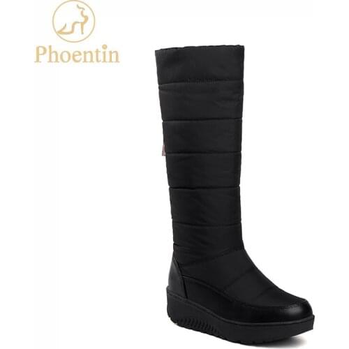 Phoentin black down cloth snow boots platform 2019 new winter women shoes crystal warm mid calf round toe red boots female FT557