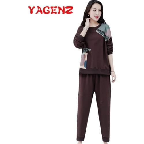YAGENZ Two Piece Set Tracksuit Women Long sleeve Letter Print Tops And 2 pockets Long Pants Spring Autumn 2 Piece Set Women 716