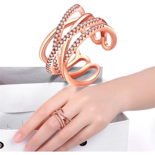 Fashion Multi Layer Cross Rings for Women Zircon Wedding Band Engagement Ring Adjustable Rings Statement Jewelry anelli donna