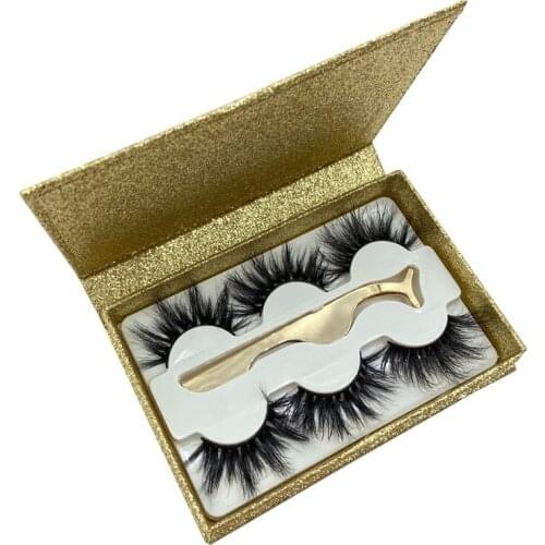 3 Pairs 25mm Mink Eyelashes With Curlers Eyelash Extensions Kit Diamond Eyelash 3D Real Mink Lashes Vendor Custom Packaging
