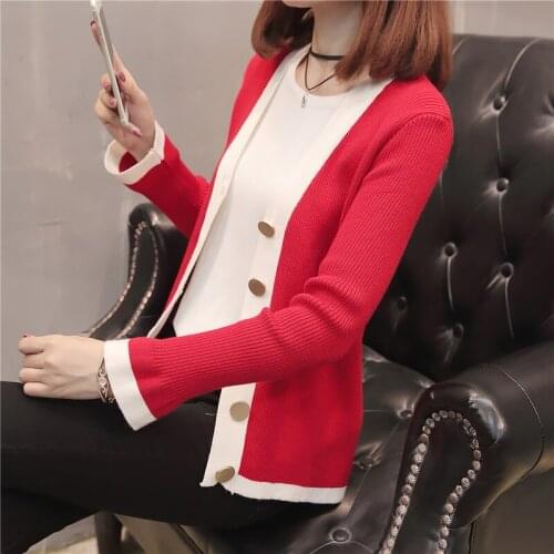 38 (zhong 1 row of no. 2) the new autumn stretch spell color sweater dress cardigan F3048 cultivate morality