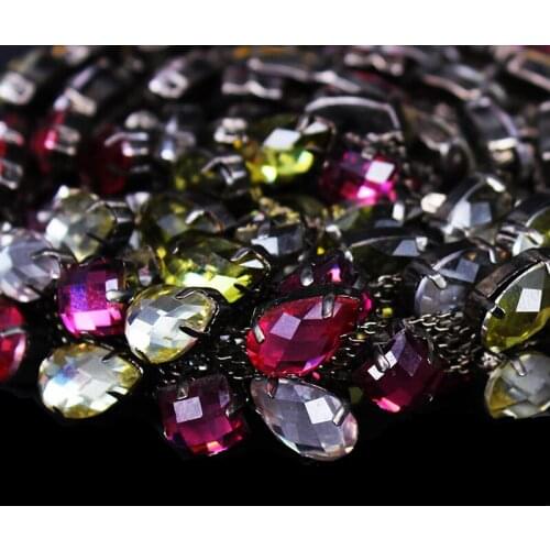 5yard Craft Colorful Rhinestones Trimming Banding Chain Sewing Trim Metal Chain Lace Ribbon Trim for Wedding Dress19mm t458