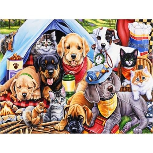 5D DIY dog and cat Diamond Painting Full round square animal New Sticking Drill Cross Embroidery simple Home Decoration