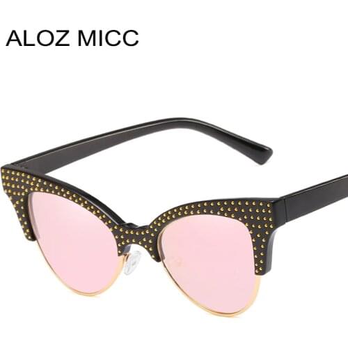ALOZ MICC Lady Half Frame Cat Eye Sunglasses For Women Luxury Rivet Retro Sun Glasses Brand Designer Female Shades UV400 Q491