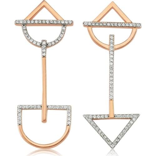 Valori Jewels Asymmetric Love, Zirconia White Gemstone, Rose Gold Plated, Sterling Silver Earrings