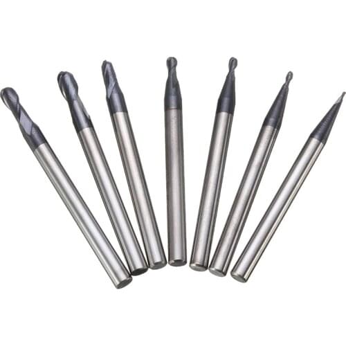 Freeshipping Hot Sale 7Pcs/Set Tungsten Carbide 2 Flutes Ball Nose End Mill Set CNC Tool Radius 0.5/0.75/1.0/1.25/1.5/1.75/2.0mm