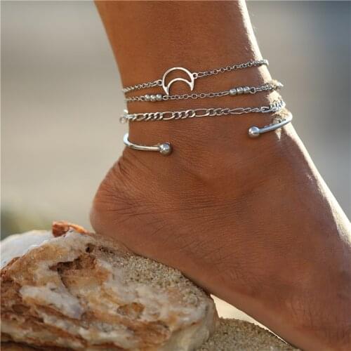 17KM Fashion Moon Foot Anklets For Women Girls Silver Color Ankle Bracelets Bangle Barefoot on Leg Chain Jewelry Gift