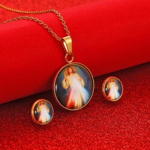 Gold Color Cross Pendant Necklace Earrings for Women Men Trendy Classic Christian Jesus Necklace Jewelry Gift Wholesale