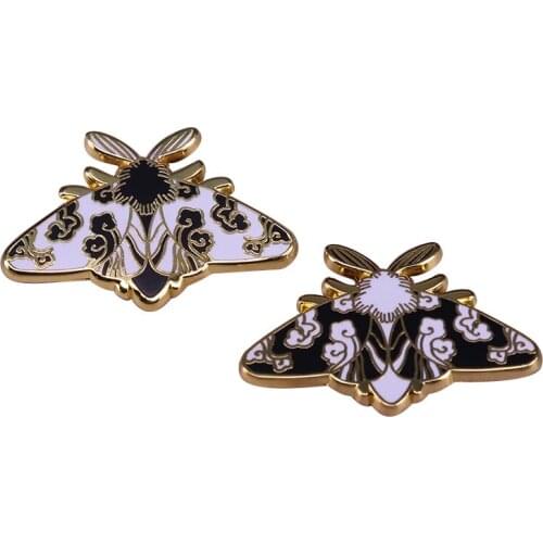 Black White Floral Moth Brooch simple and elegant insect Enamel Pin tiny art decor for your outfits