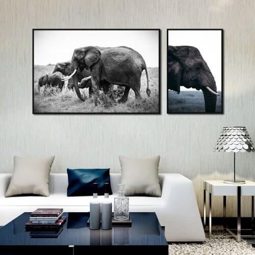 Black and White Poster Animal Elephant Canvas Painting Nordic Home Decor Frameless Wall Art Mural Pictures for Living Room