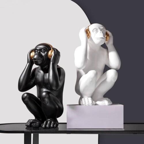 Modern Music Monkey Decoration Art Animal Figurine Miniature Resin Crafts Home Decor Room Accessories Office Desktop Ornaments