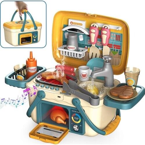 FBIL-Kids BBQ Grill PlaySet Picnic Kitchen Basket Play Toys with Musics and Lights Pretend Foods Cooking Role Play Toys