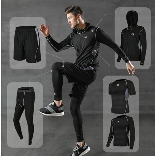 Mens Tracksuit Gym Fitness Compression 5 Pcs/Set Sports Suit Clothes Running Jogging Sportswear Exercise Workout Tights Sets
