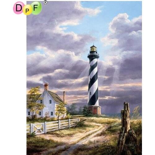 DPF DIY Stripe lighthouse diamond painting cross stitch diamond embroidery home decor diamond mosaic square crafts wall painting