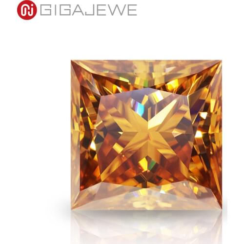 GIGAJEWE Customized Princess Cut Golden Color VVS1 Moissanite Loose Diamond Test Passed Gemstone For Jewelry Making