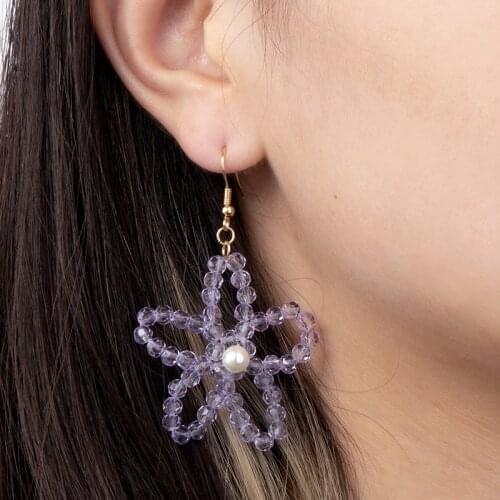 Jaeeyin 2021 Trendy Acrylic Resin Flower Elegant Summer Charm Unusual Purple Stud Earrings Gift For Girlfriend Women Teenager