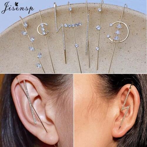 Jisensp Fashion Cz Cross Lightning Stud Earring Women Elegant Delicate Crystal Long Stud Cuff Earrings Ear Clip Piercing Jewelry