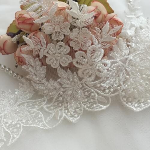 2Yards Heavy Work Beaded Leaves Embroidered Lace DIY Wedding Veil Quality Rayon Material Width about 14.5cm RS56