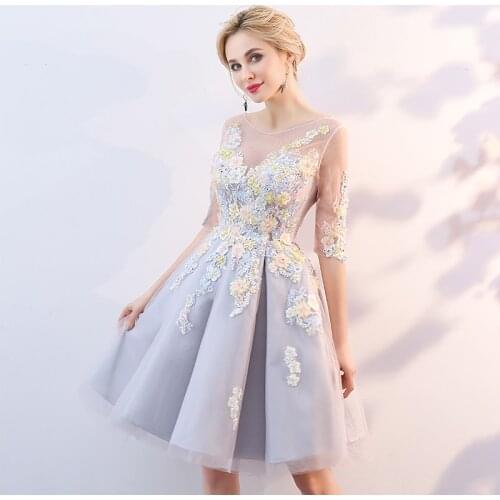 Beauty-Emily Lace Appliques Cocktail Party Prom Dresses 2020 Formal Occasion Party Prom Dresses Homecoming Short Dresses