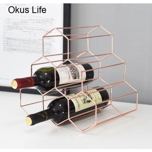 Honeycomb Style Metal Table Storage Basket Chic Nordic Scandinavian Desk Storage Basket Rose Gold Red Wine Organizer Home Decor