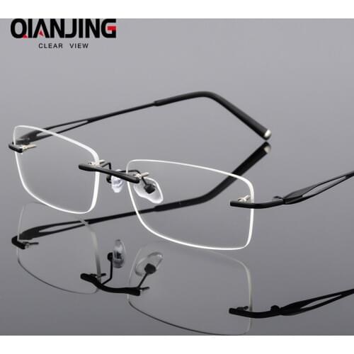 QianJing Men Glasses Frames Rimless Eyeglasses Optical Brand Designer Prescription Alloy Light Handsome Business Eyewear Women