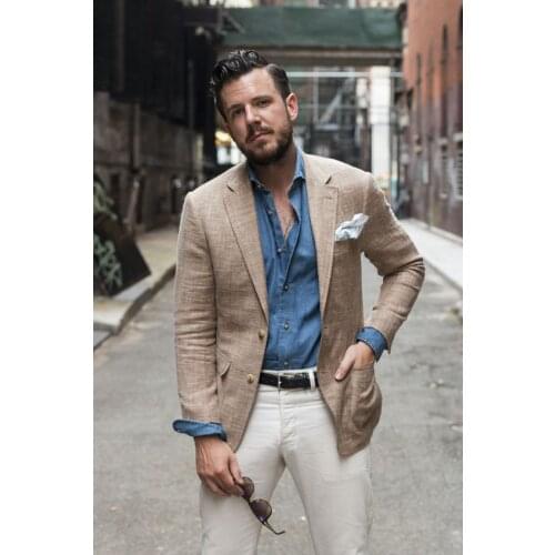 2017 Latest Coat Pant Design Brown Khaki Linen Men Suit Summer Casual Tuxedo Terno 2 Piece Custom Blazer Masculino jacket+Pant