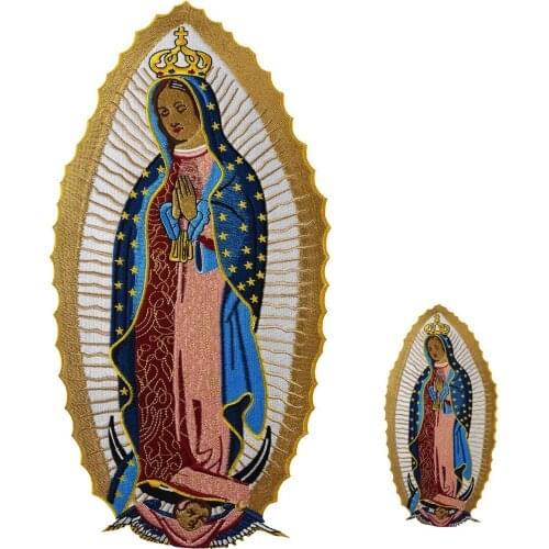 Virgin Mary embroidery Patch custom applique 2pcs set Iron on Biker Patches Sewing Clothes Badge High Quality for jacket tshirt