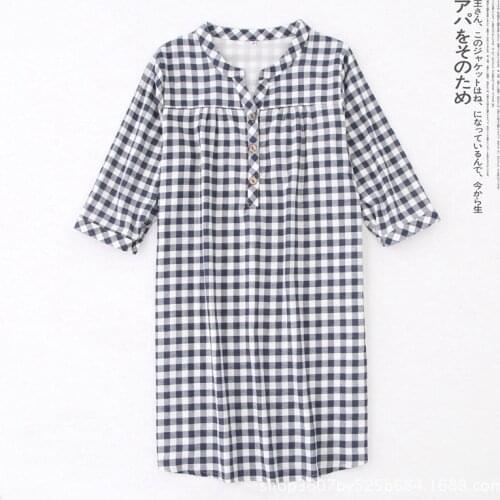 New Plaid Nightgown Half-Sleeve Double Layer Gauze Nightdress Summer Cotton Sleep Wear Women Sexy Sleepwear Home Night Dress
