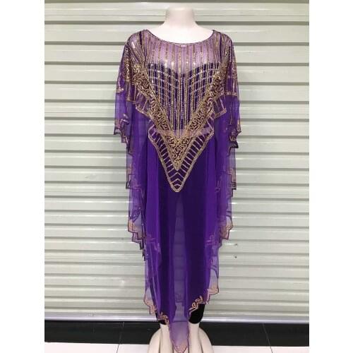 2021 New African Womens Dashiki Fashion Abaya Stylish KWA Net Yarn Sequins Embroidery Loose Long Dress Free Size Length 140 CM