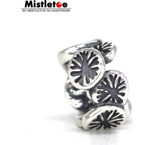 Mistletoe 925 Sterling Silver Water hyacinth Lotus leaves Charm Bead European Jewelry