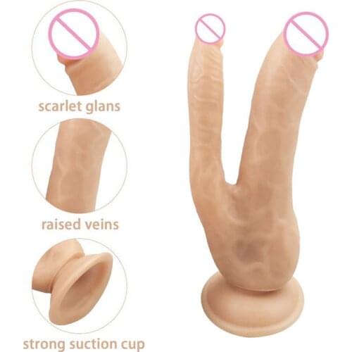 Wholesale imitation skin color soft size double-headed curved suction cup Houting chrysanthemum female stimulation g-spot anal p