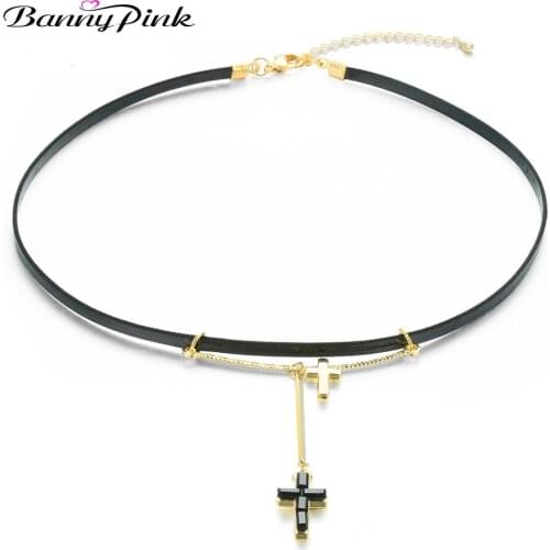 Banny Pink God Bless You Choker Necklace Religious Cross Pendant Choker Collar Christian Dangle Necklace Gothic Black Clavicle
