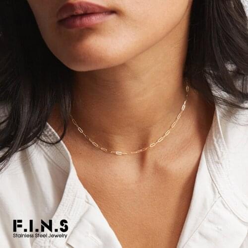 F.I.N.S 316L Stainless Steel Thin Chain Link Necklace Women Clavicle Chain Choker For Woman Man Stackable Necklace Jewelry