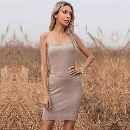 Spaghetti Strap Dress Sexy Knitting Dress Summer Sleeveless Backless Party Slim Package Hip Dresses Vestidos