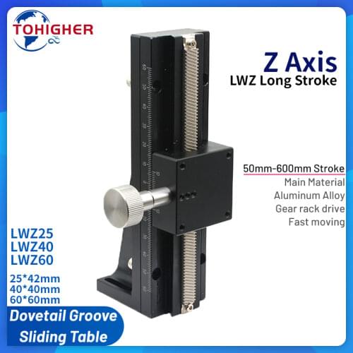 Z Axis Dovetail Groove Linear Long Stroke Fine-Tuning Sliding Table LWZ25 LWZ40 LWZ60 Manual Displacement Trimming Platform
