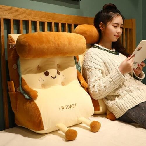 Toast Bread Cushion Creative Plush Neck Cushion Cartoon Lazy Waist Sofa Nap Pillow Bedside Removable Washable Pillows Home Decor