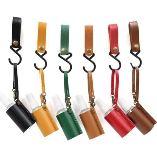 27RC Empty Spray Bottle PU Leather Hand Sanitizer Hanging Keychain Holder Refillable