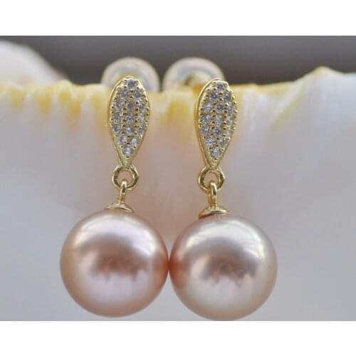 Z11080 AAA 10mm Lavender Round Freshwater Pearl Dangle Earring 925silver