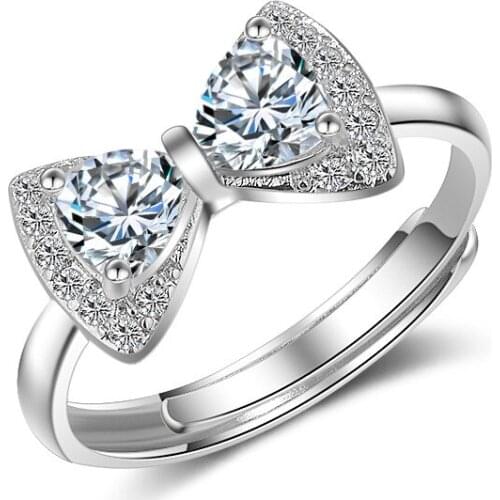 One Piece Chic Gift Women Lady Jewelry Big Bowknot Design Party Ring Beautiful Ornament Finger Band Sterling Silver