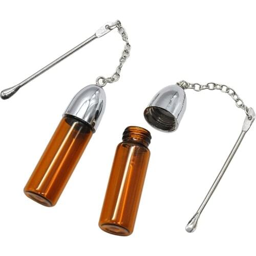 Glass Empty Snuff Bottle With Metal Spoon Snorting Snorter Bullet Container Storage Dispenser Pill Case(36MM/57MM/72MM)