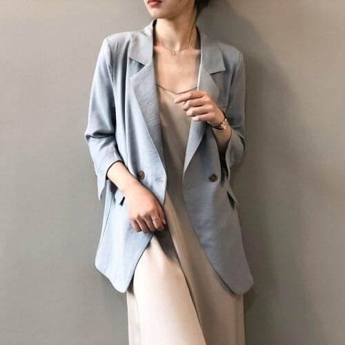 Thin Sunscreen Small Suit Jacket Womens Summer Loose Slim Long-sleeved Single Button V Neck Solid Color Coat Female