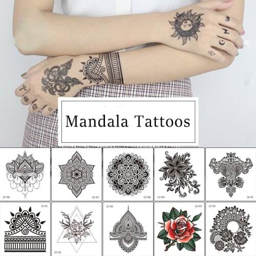 Waterproof Mandala Temporary Tattoos for Women Sexy Flower Clavicle Chest Back Leg Fake Tattoo Stickers Womens Henna Stickers
