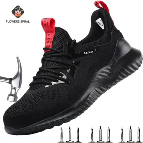 Labor Insurance Shoes Mens Flying Woven Anti-Smashing And Anti-Piercing Lightweight Wear-Resistant EVA Bottom Safety Work Shoes