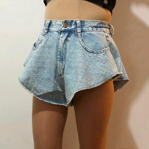 SeeBeautiful Sexy Mini Denim Shorts Women Lace-up Mid Waist Zipper Wide Leg Jeans Summer Autumn 2020 New Fashion Tide W868