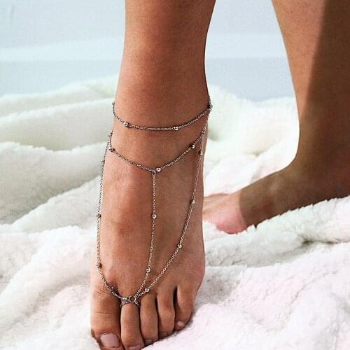 Simple Gold Silver Color Round Bead Tassel Chain Toe Ring Anklets Ankle For Women Girls Summer Beach Foot Jewelry Bohemia Anklet