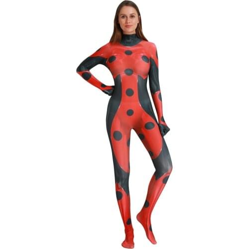 Anime Mr Ladybug Cosplay Costume Women Girl Sexy Halloween Costume Tight Polyester Jumpsuit Bodysuit