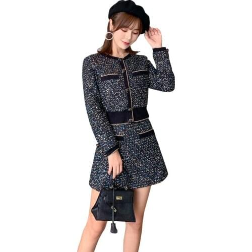 YUZACDWX Two-piece Ladies 2020 Autumn Winter New Style Small Fragrance Fashion Temperament Tweed Set Short Coat+Short Skirt Set