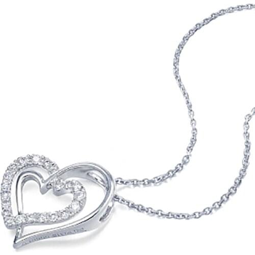 Women Necklace Statement 925 Silver Pendants Jewelry Trendy Double Heart Cubic Zirconia Chokers Necklaces Valentines Day