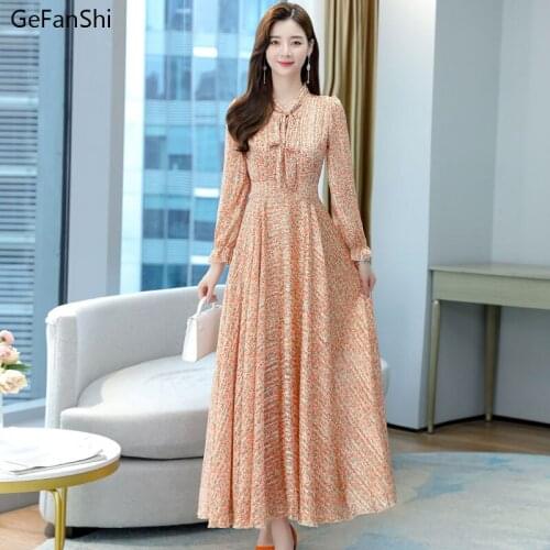 Plus Size 2021 New Summer Autumn Vintage Women Dresses Casual Long Sleeve Chiffon Elegant Lady Dress Fashion Print Floral Dress
