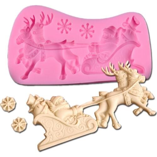 1PC Santa Claus Sleigh Elk Silicone Cake Mold 3D Sugarcraft Cake Chocolate Confectionery Mold DIY Cake Decorating Tool JK 0877